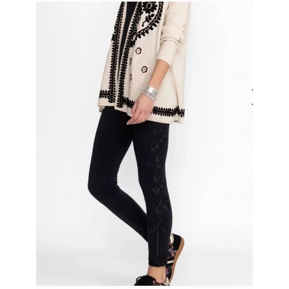 NWTs Johnny Was Cassia Tonal Black Embroidered Leggings Size XL